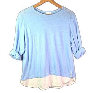 J Jill Love Linen Top Sky Blue M Cream Contrast Hem Quiet Luxury Resort
